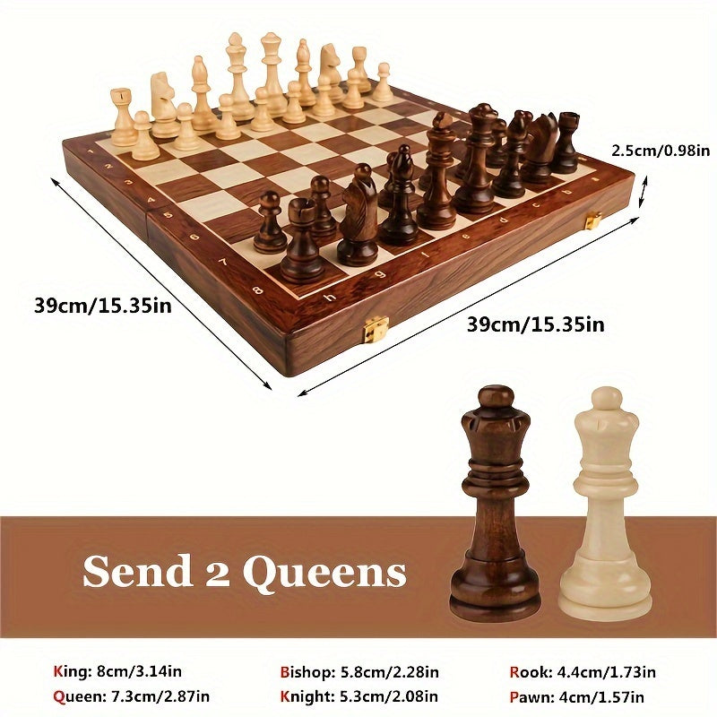 Jeu d'échecs en bois massif, design élégant, pièces artisanales, idéal pour les amateurs, décoration intérieure chic.