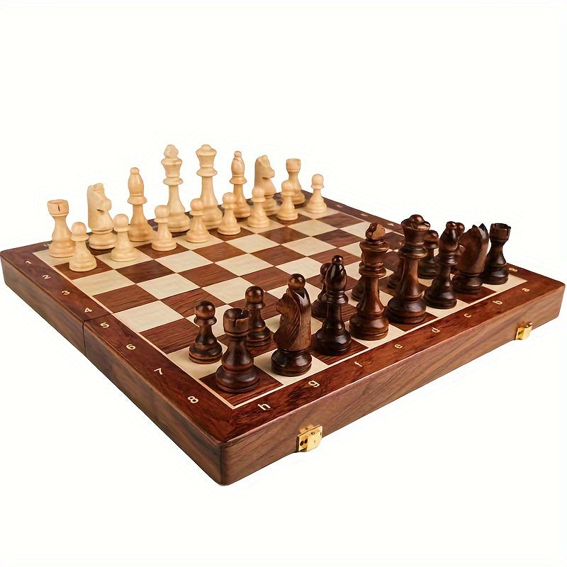 Jeu d'échecs en bois massif, design élégant, pièces artisanales, idéal pour les amateurs, décoration intérieure chic.