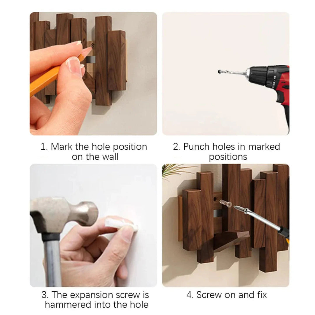 Kapstok piano en bois noble, élégant et solide, avec crochets pour vestes. Design en noyer ou hêtre. Idéal pour la décoration