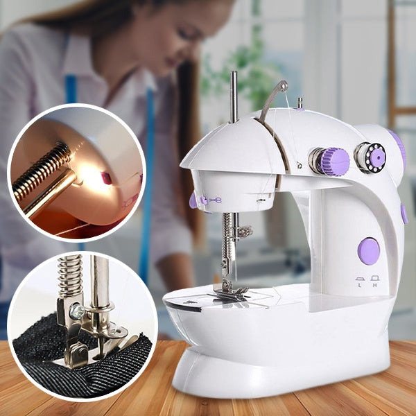 "Machine à coudre électrique compacte, légère, portable, idéale DIY, design blanc classique, fonctionnalité intuitive."