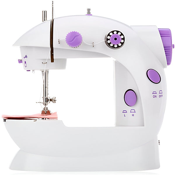 "Machine à coudre électrique compacte, légère, portable, idéale DIY, design blanc classique, fonctionnalité intuitive."