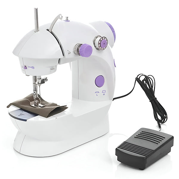 "Machine à coudre électrique compacte, légère, portable, idéale DIY, design blanc classique, fonctionnalité intuitive."