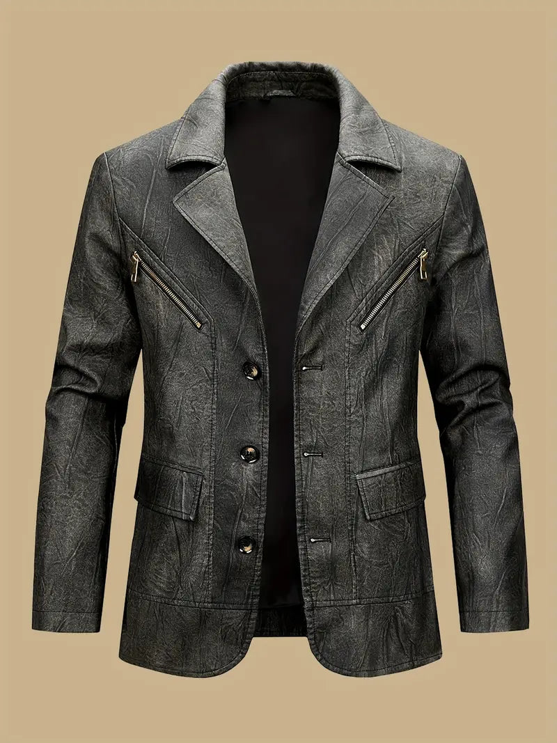 "Manteau en cuir marron classique pour homme, coupe cintrée, allure élégante et durable, style raffiné."