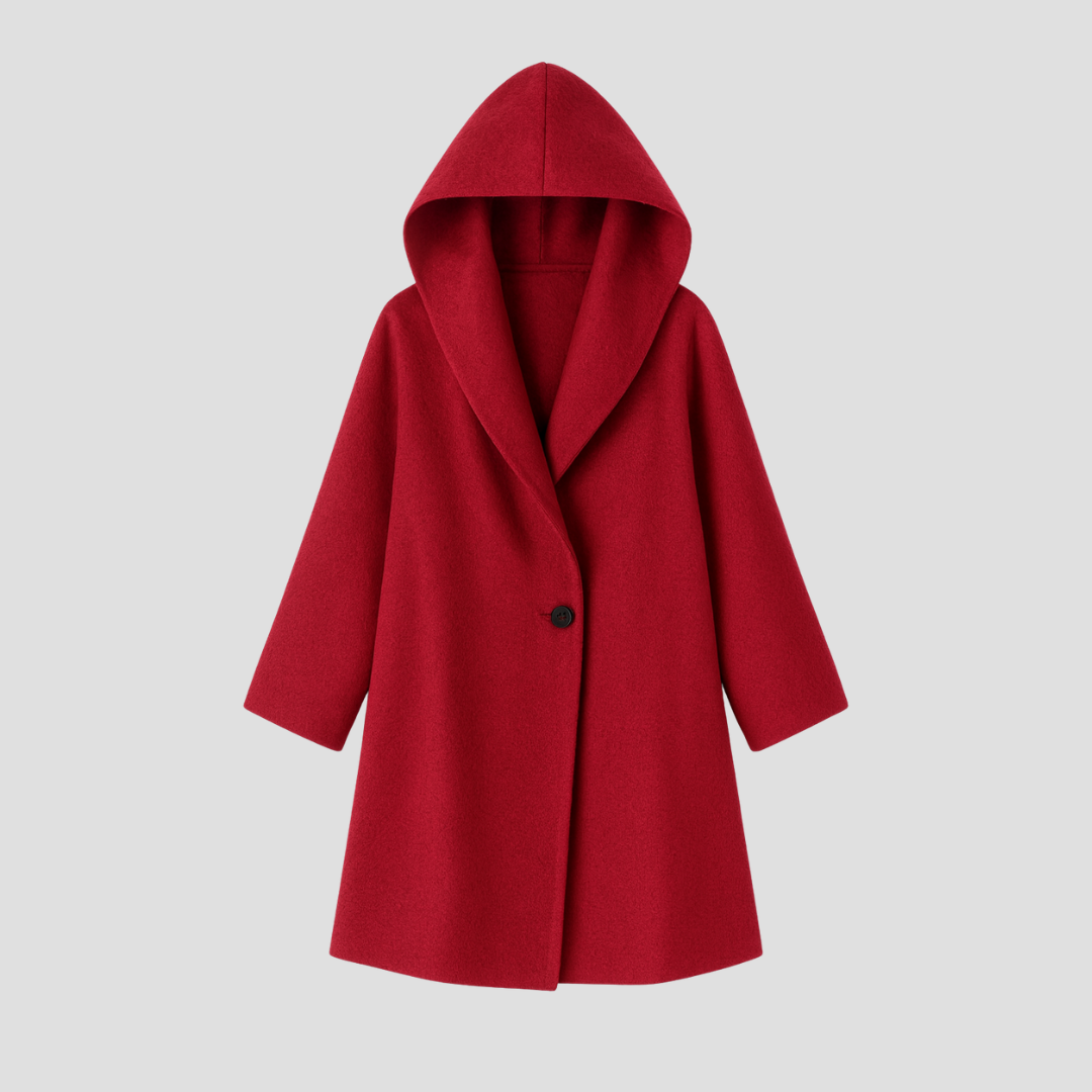 "Manteau en laine à capuche, ample et élégant, pour femmes, couleur vive, idéal pour un style hivernal chic et chaud."