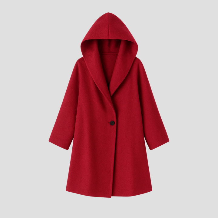 "Manteau en laine à capuche, ample et élégant, pour femmes, couleur vive, idéal pour un style hivernal chic et chaud."