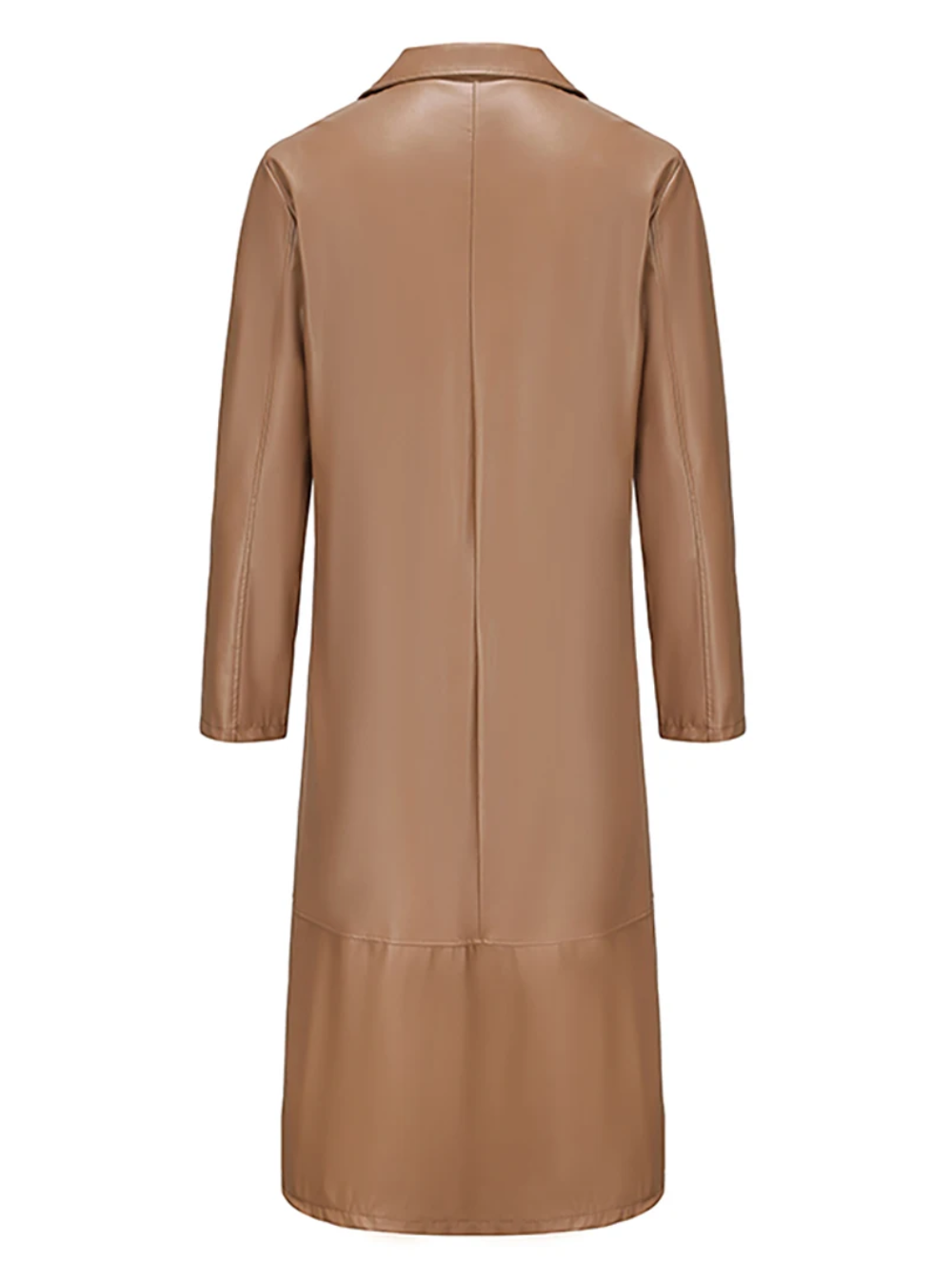 "Manteau long en cuir homme, élégant, cuir raffiné, revers classiques, style intemporel, durable et polyvalent."