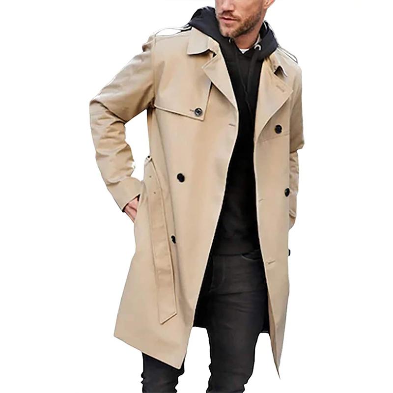 "Manteau trench homme, coupe ajustée, double boutonnage, vue de face, élégant et respirant, style classique."