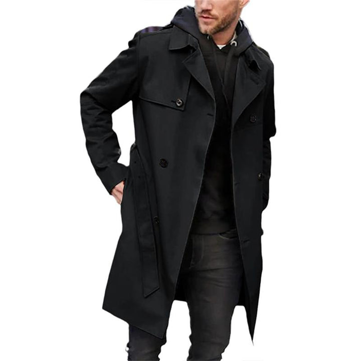 "Manteau trench homme, coupe ajustée, double boutonnage, vue de face, élégant et respirant, style classique."