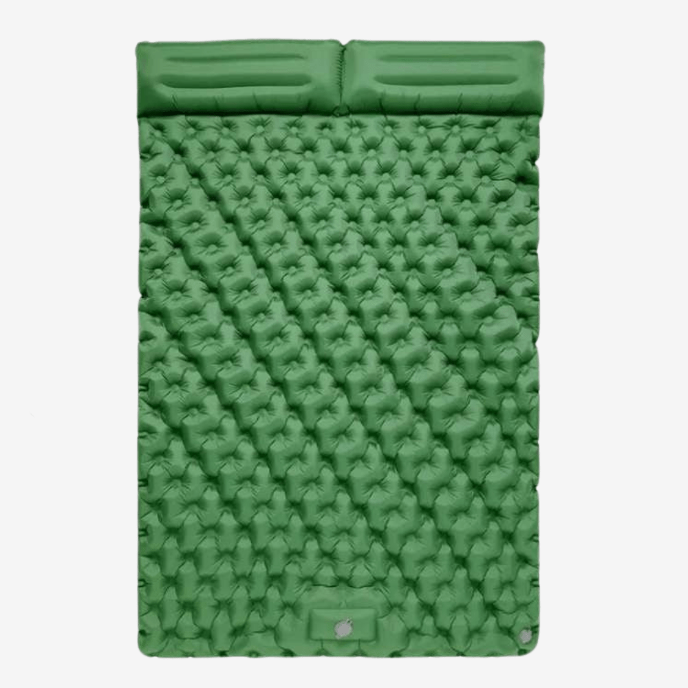Matelas gonflable double léger et résistant, idéal pour le camping, bleu clair, structure alvéolée pour un confort maximal.