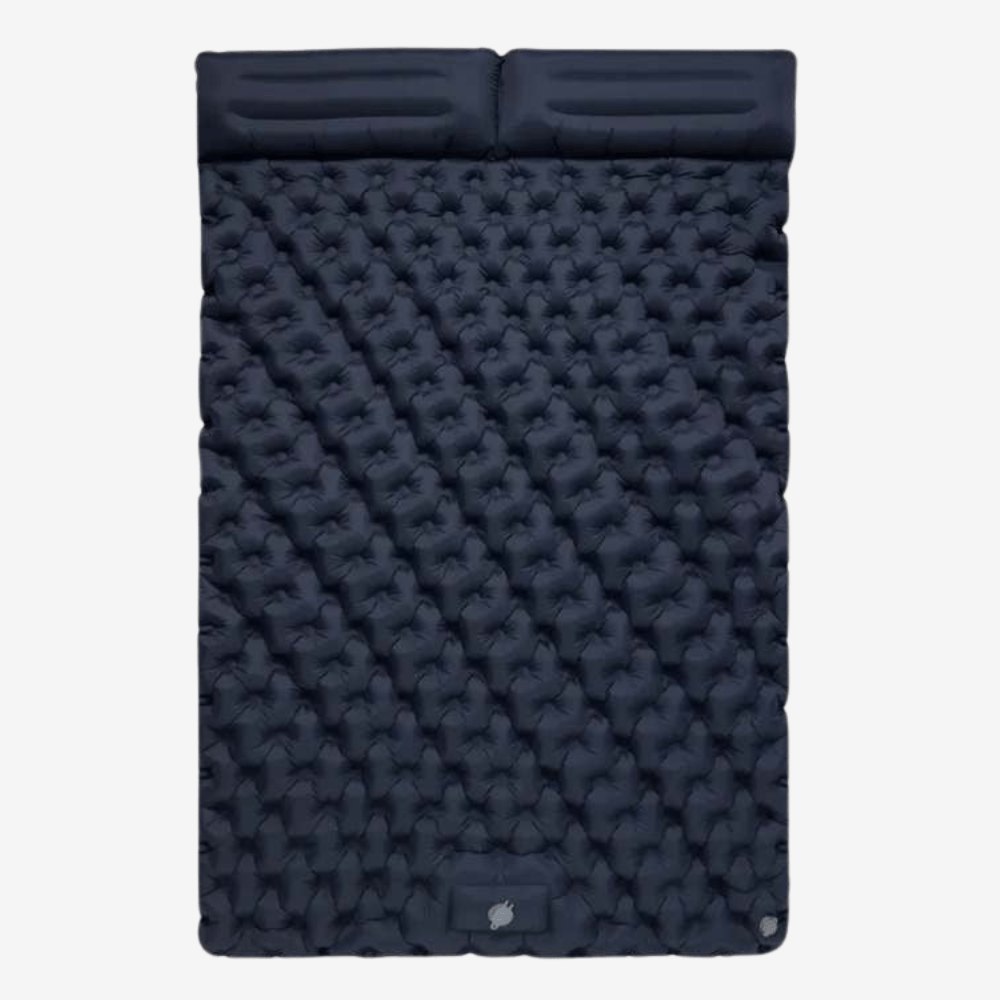 Matelas gonflable double léger et résistant, idéal pour le camping, bleu clair, structure alvéolée pour un confort maximal.