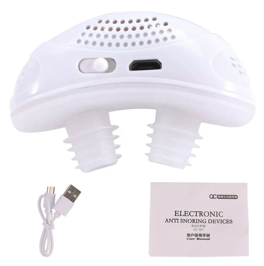 "Mini appareil CPAP anti-ronflement compact, sans masque, avec embouts souples en silicone pour un sommeil paisible."