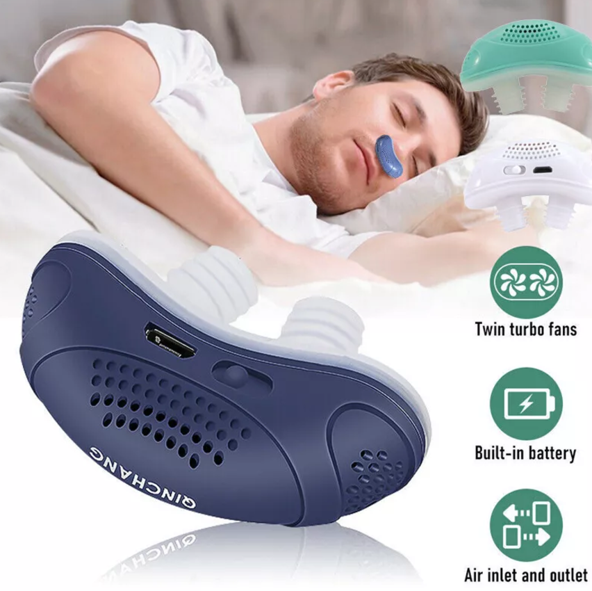 "Mini appareil CPAP anti-ronflement compact, sans masque, avec embouts souples en silicone pour un sommeil paisible."