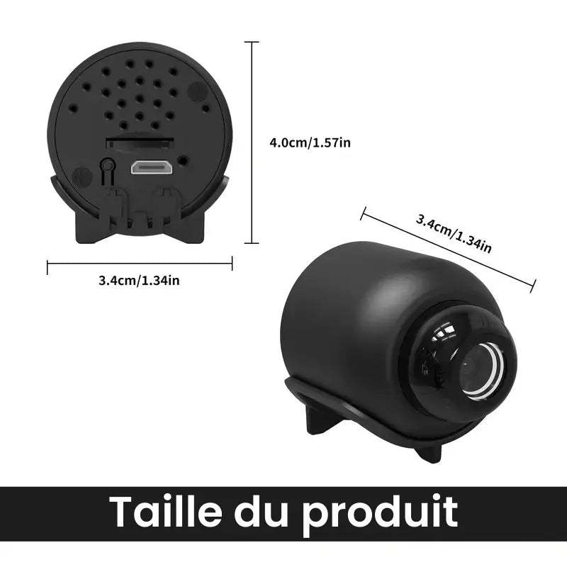 "Mini caméra espion sans fil, compacte, qualité HD, idéale pour surveillance discrète intérieure et extérieure."