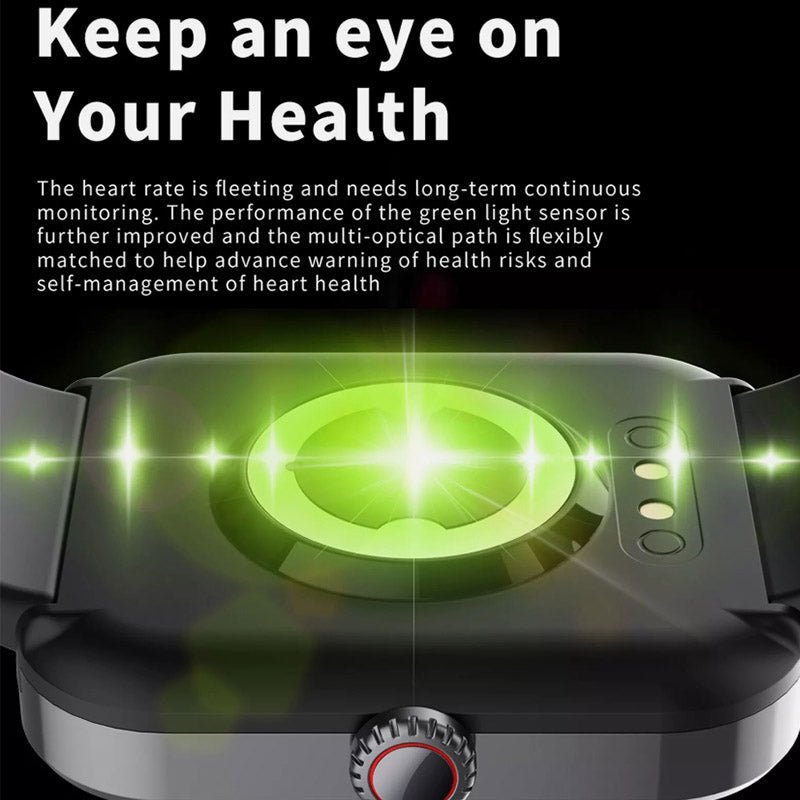 "Montre connectée élégante pour surveillance glycémie, écran tactile couleur, sans piqûre, disponible en noir et rose."