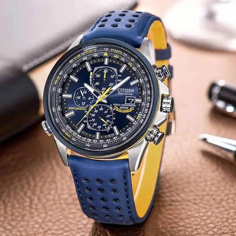 "Montre de luxe pour hommes, design moderne, cadran rond, aiguilles lumineuses, bracelet élégant, montre quartz précise."