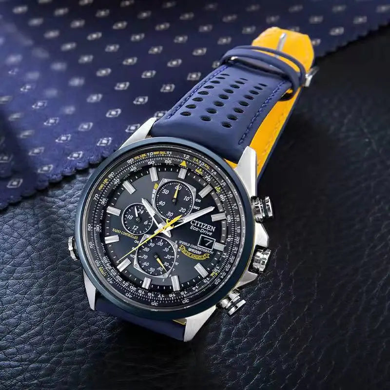 "Montre de luxe pour hommes, design moderne, cadran rond, aiguilles lumineuses, bracelet élégant, montre quartz précise."