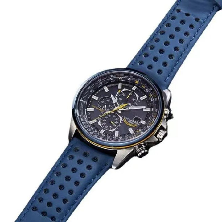 "Montre de luxe pour hommes, design moderne, cadran rond, aiguilles lumineuses, bracelet élégant, montre quartz précise."