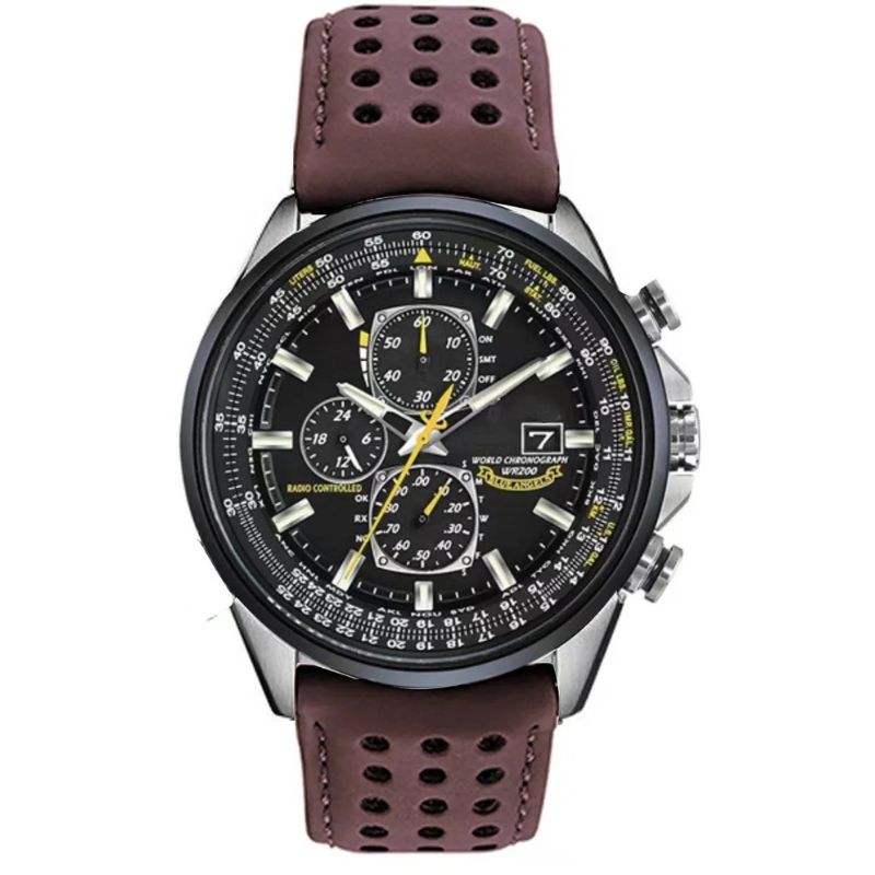 "Montre de luxe pour hommes, design moderne, cadran rond, aiguilles lumineuses, bracelet élégant, montre quartz précise."