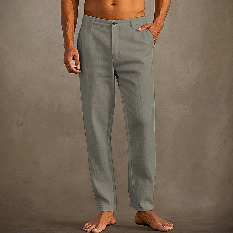 Pantalon en lin homme léger, coupe décontractée, tissu respirant, idéal été, style élégant et confort optimal.