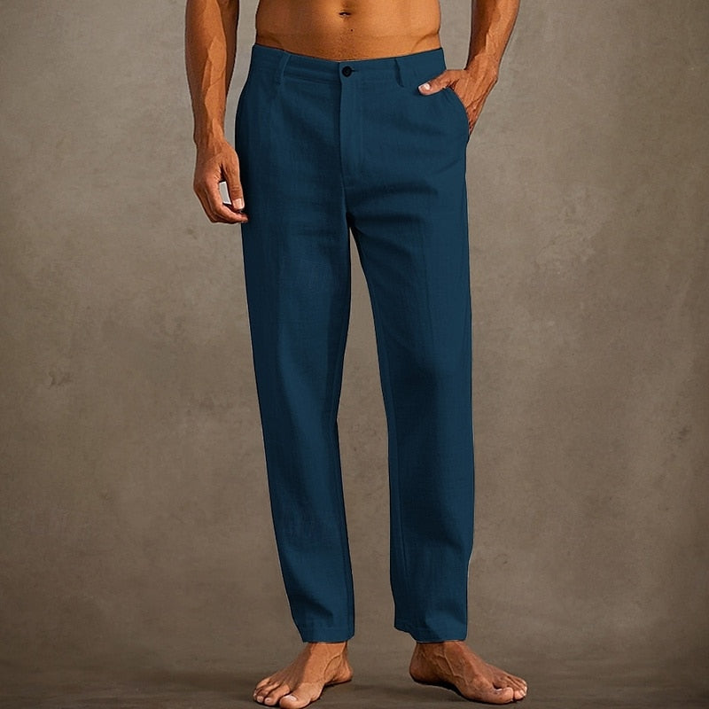 Pantalon en lin homme léger, coupe décontractée, tissu respirant, idéal été, style élégant et confort optimal.