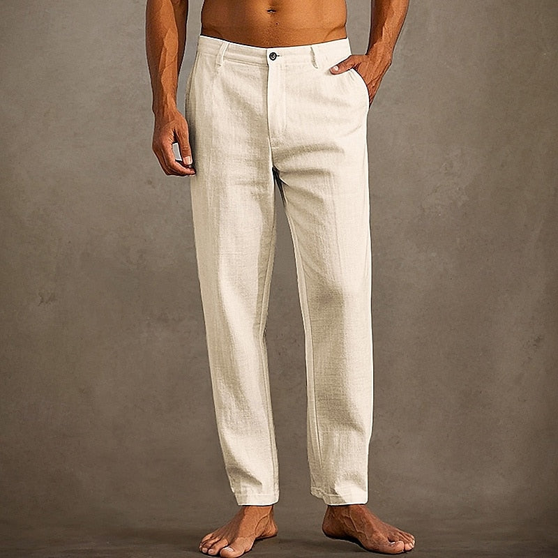 Pantalon en lin homme léger, coupe décontractée, tissu respirant, idéal été, style élégant et confort optimal.