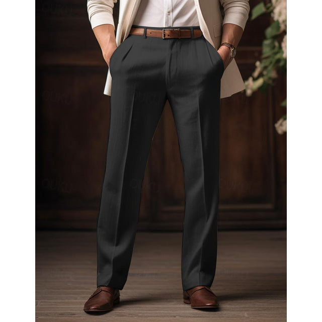 Pantalon en lin léger pour hommes, décontracté chic, couleur neutre, idéal pour l'été et les occasions élégantes.