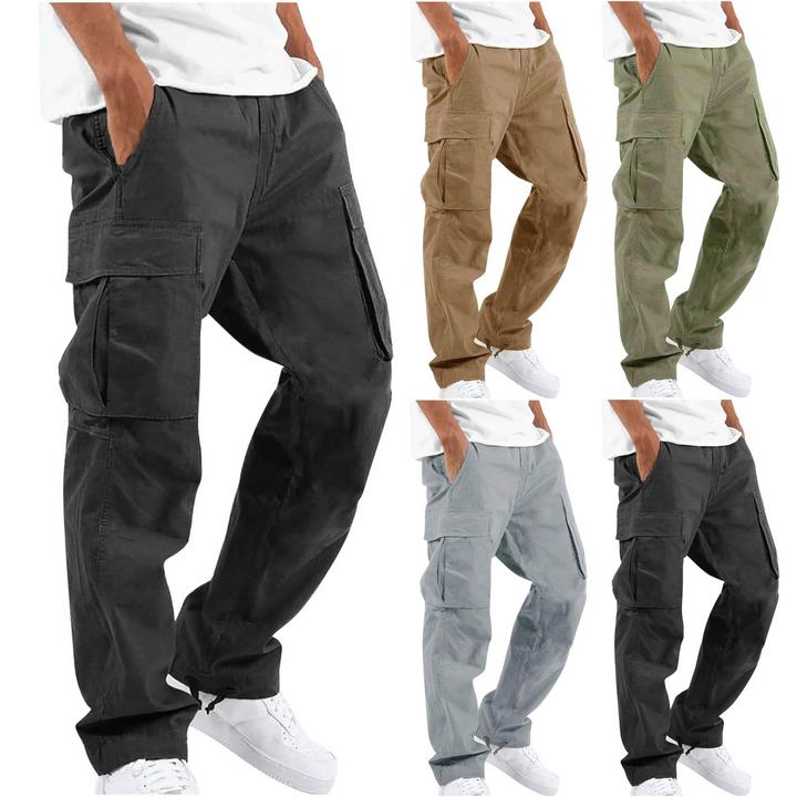 "Pantalons cargo pour hommes, design moderne, confort optimal, lignes contemporaines, couleur kaki, polyvalents et stylés."