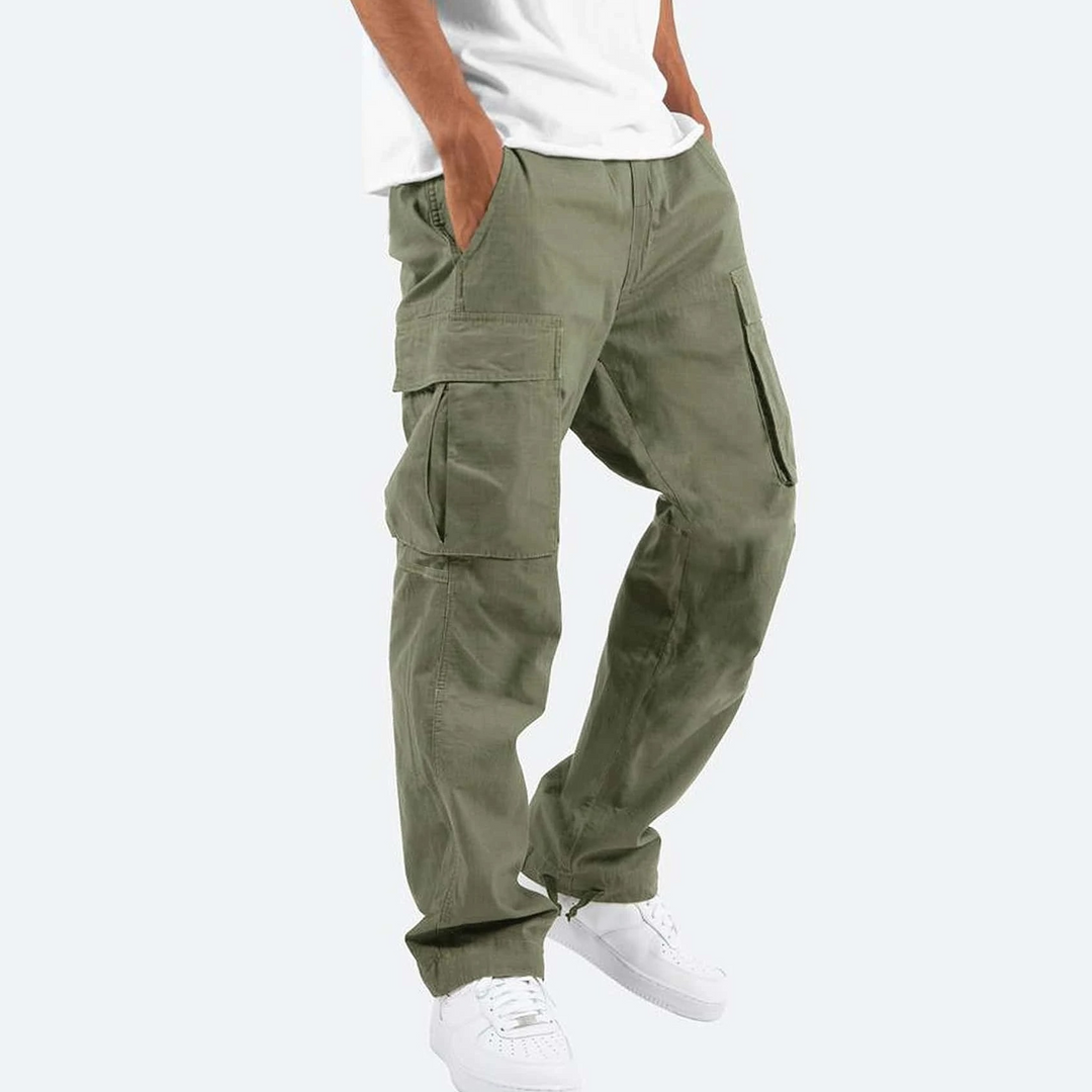 "Pantalons cargo pour hommes, design moderne, confort optimal, lignes contemporaines, couleur kaki, polyvalents et stylés."