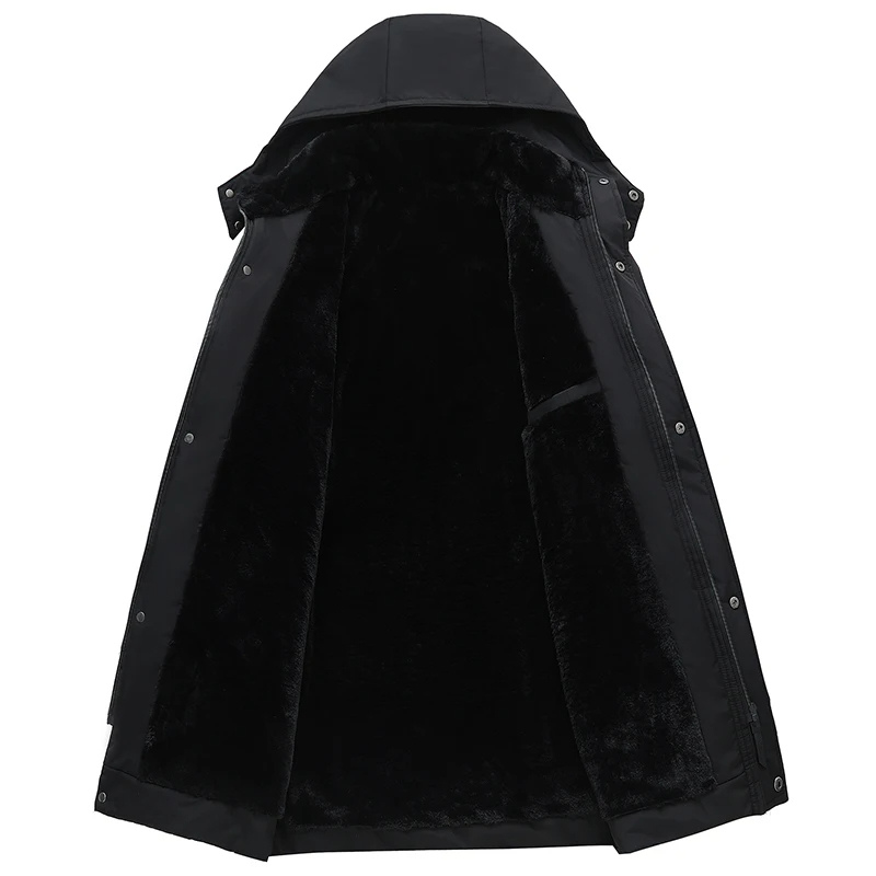 Parka hiver homme vue de face, capuche amovible, design élégant, couleur noire, résistante au froid et intempéries.