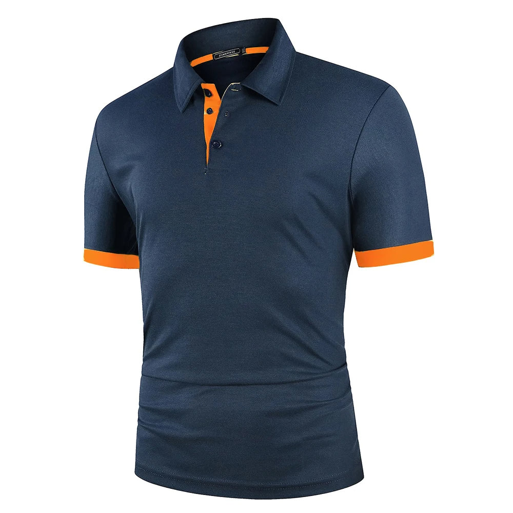 Polo classique d'été pour homme, élégant, avec tissu respirant bleu marine, idéal pour les journées chaudes et confortables.