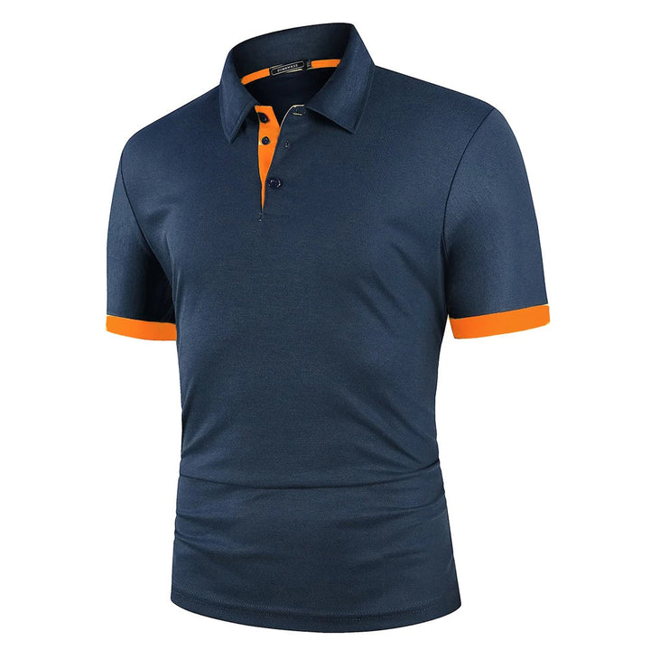 Polo classique d'été pour homme, élégant, avec tissu respirant bleu marine, idéal pour les journées chaudes et confortables.