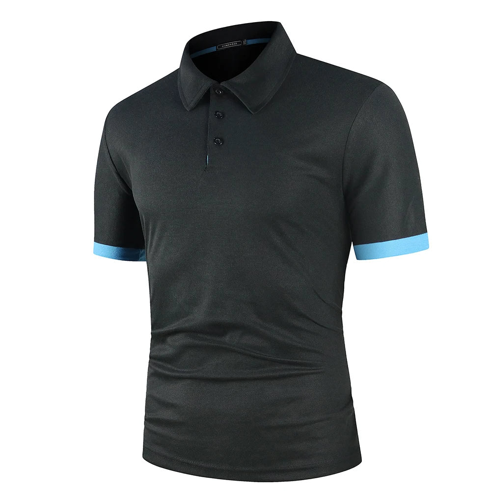 Polo classique d'été pour homme, élégant, avec tissu respirant bleu marine, idéal pour les journées chaudes et confortables.