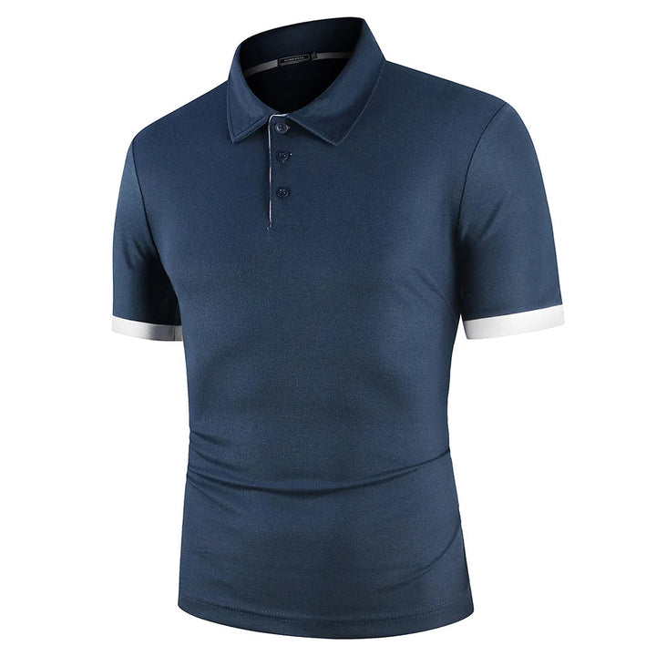 Polo classique d'été pour homme, élégant, avec tissu respirant bleu marine, idéal pour les journées chaudes et confortables.