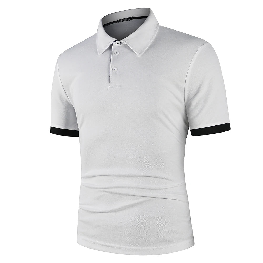Polo classique d'été pour homme, élégant, avec tissu respirant bleu marine, idéal pour les journées chaudes et confortables.