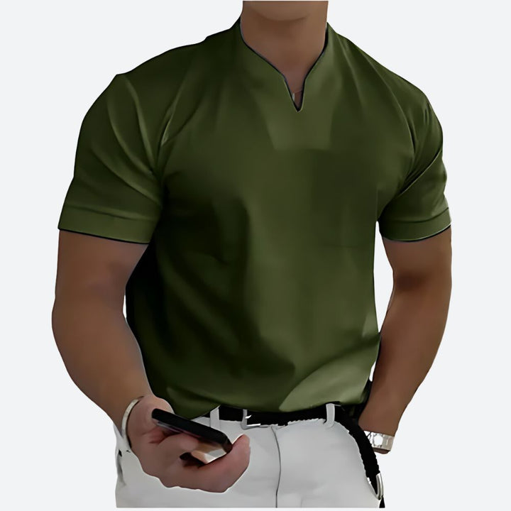 "Polo homme basique élégant, tissu respirant, couleur unie, style décontracté et semi-formel, confort quotidien."