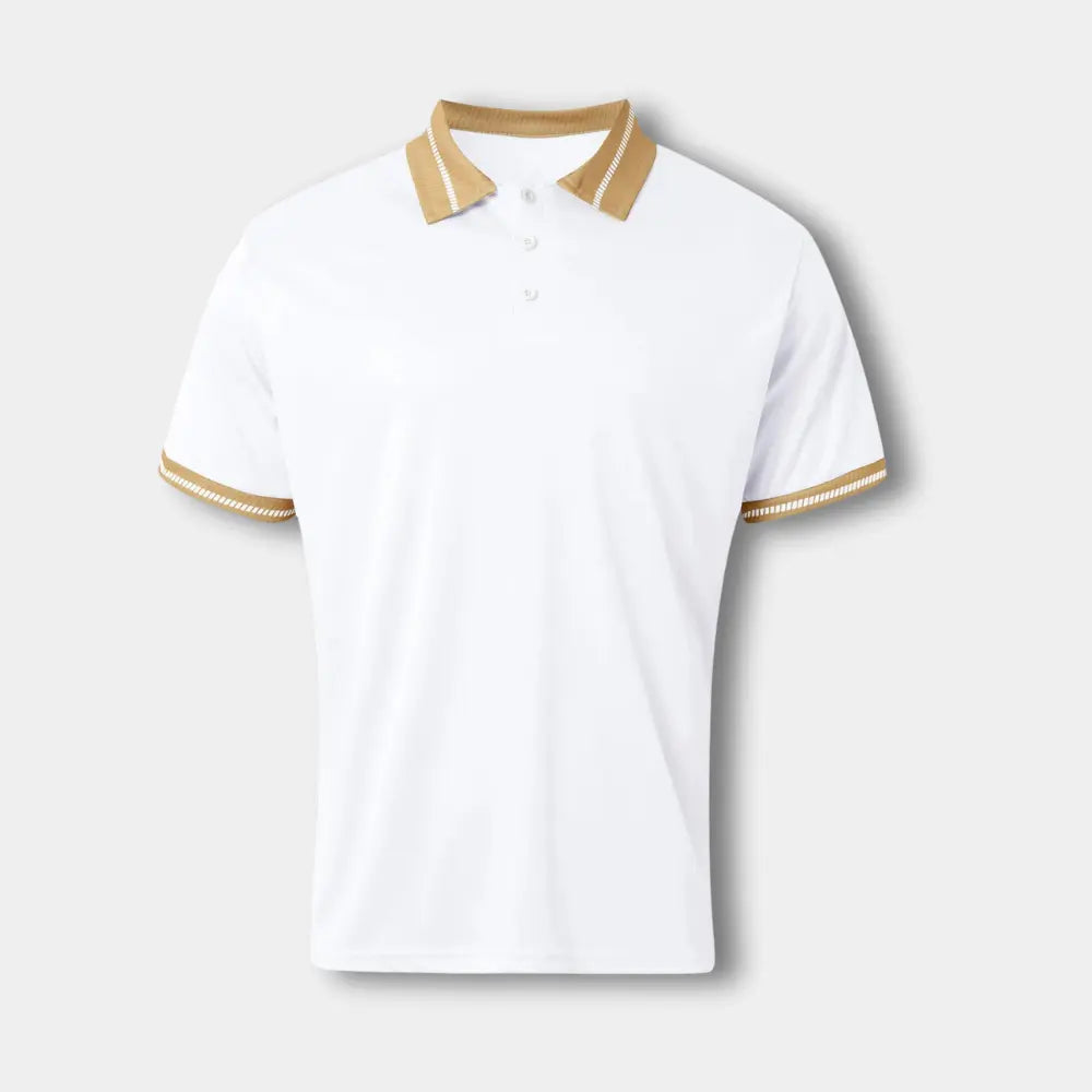 "Polo homme manches courtes col contrasté, design élégant, idéal pour un style casual chic estival."
