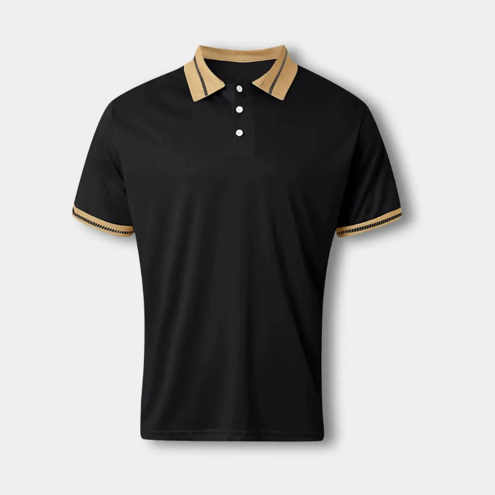"Polo homme manches courtes col contrasté, design élégant, idéal pour un style casual chic estival."