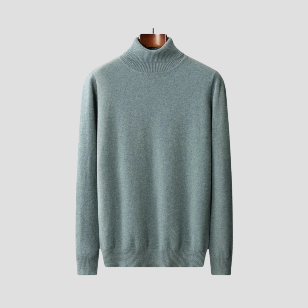 "Pull col roulé homme élégant en laine mérinos, couleur unie, coupe ajustée, parfait pour un style raffiné et confortable."