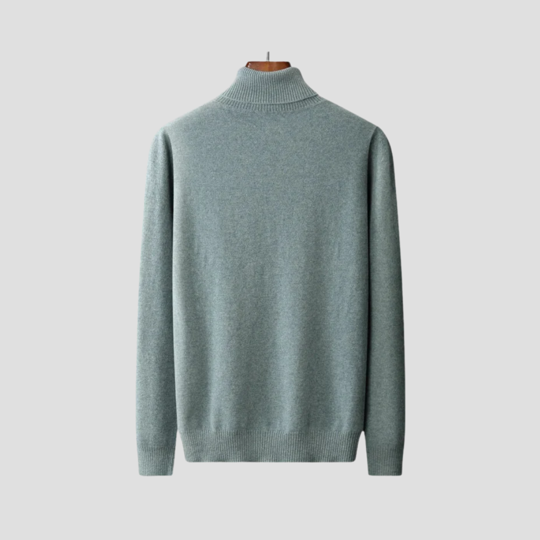 "Pull col roulé homme élégant en laine mérinos, couleur unie, coupe ajustée, parfait pour un style raffiné et confortable."