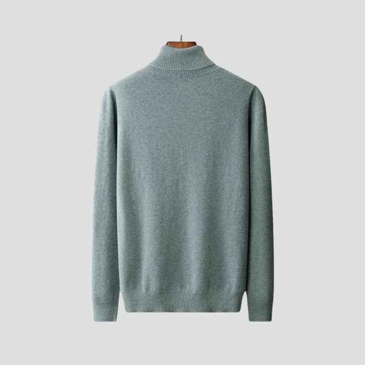 "Pull col roulé homme élégant en laine mérinos, couleur unie, coupe ajustée, parfait pour un style raffiné et confortable."