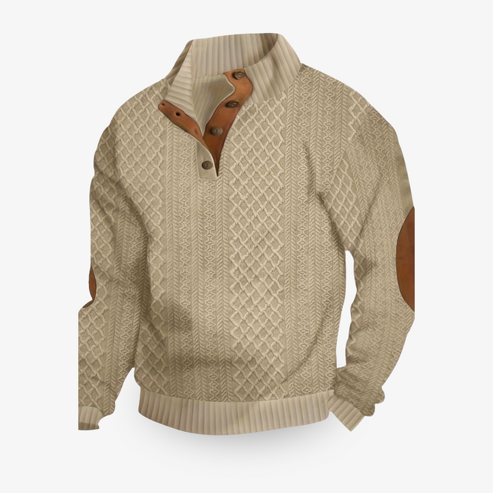 Pull homme chaud et doux en laine mérinos et cachemire, coupe élégante, couleur beige, pour style et confort hivernal.