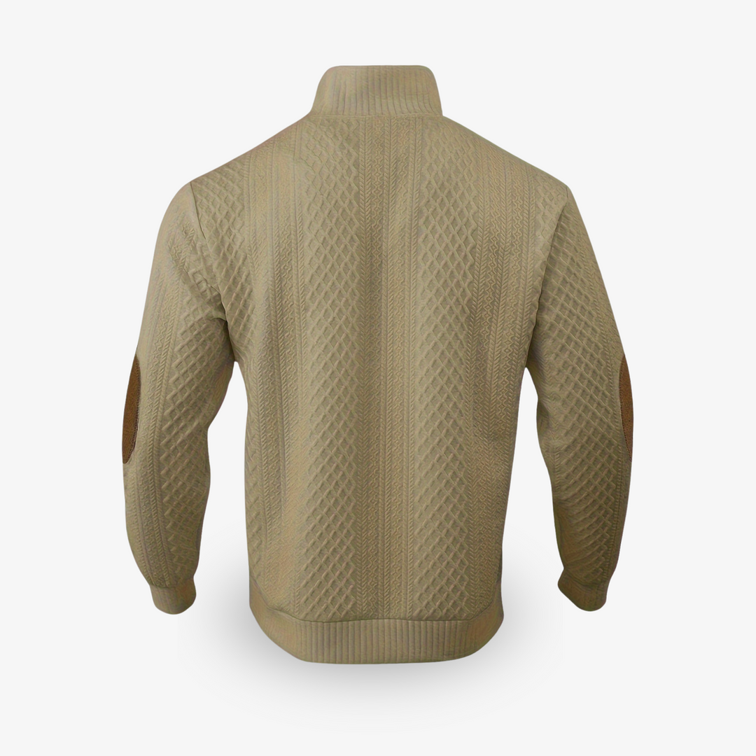 Pull homme chaud et doux en laine mérinos et cachemire, coupe élégante, couleur beige, pour style et confort hivernal.