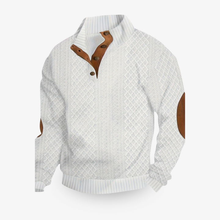 Pull homme chaud et doux en laine mérinos et cachemire, coupe élégante, couleur beige, pour style et confort hivernal.