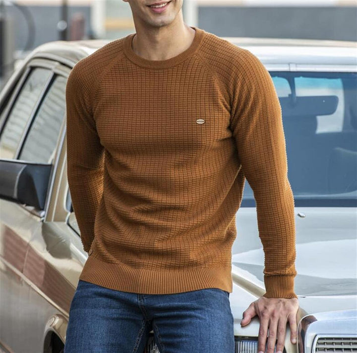 Pull homme élégant en tricot doux, design moderne, couleur beige, idéal pour toutes occasions, parfait pour l'automne.
