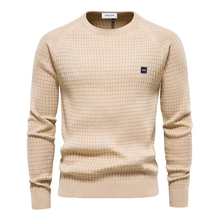 Pull homme élégant en tricot doux, design moderne, couleur beige, idéal pour toutes occasions, parfait pour l'automne.