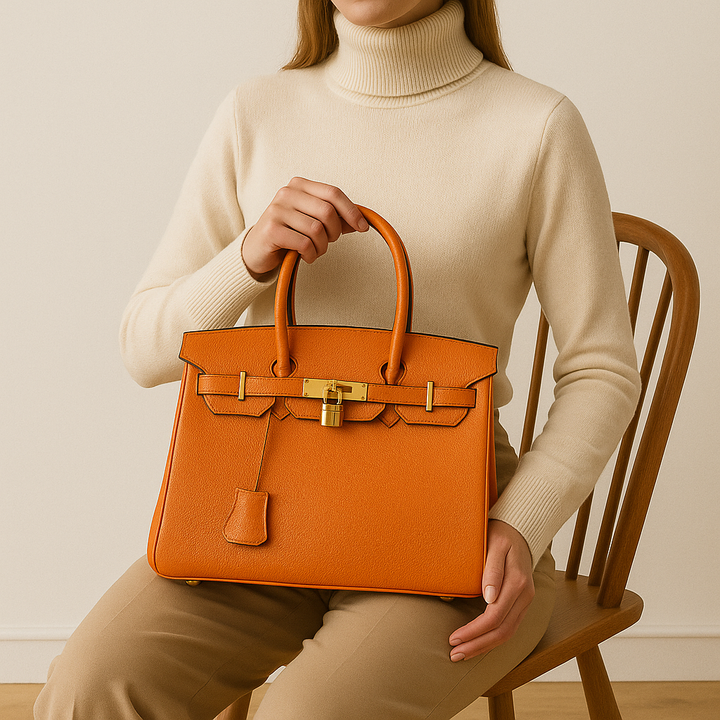 "Sac à main Élodie élégant en cuir véritable, lignes épurées, détails métalliques, intérieur spacieux, accessoire femme chic.