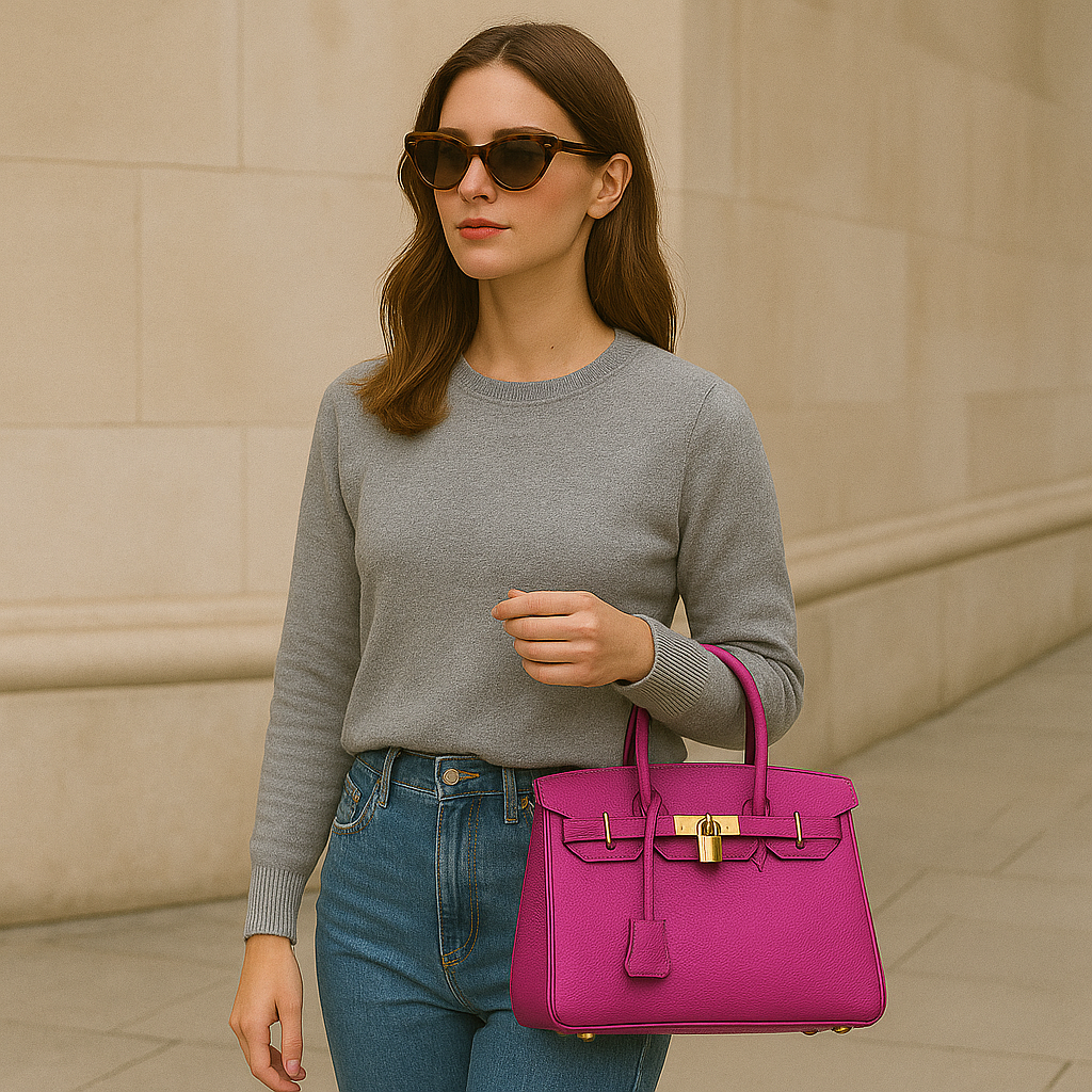 "Sac à main Élodie élégant en cuir véritable, lignes épurées, détails métalliques, intérieur spacieux, accessoire femme chic.