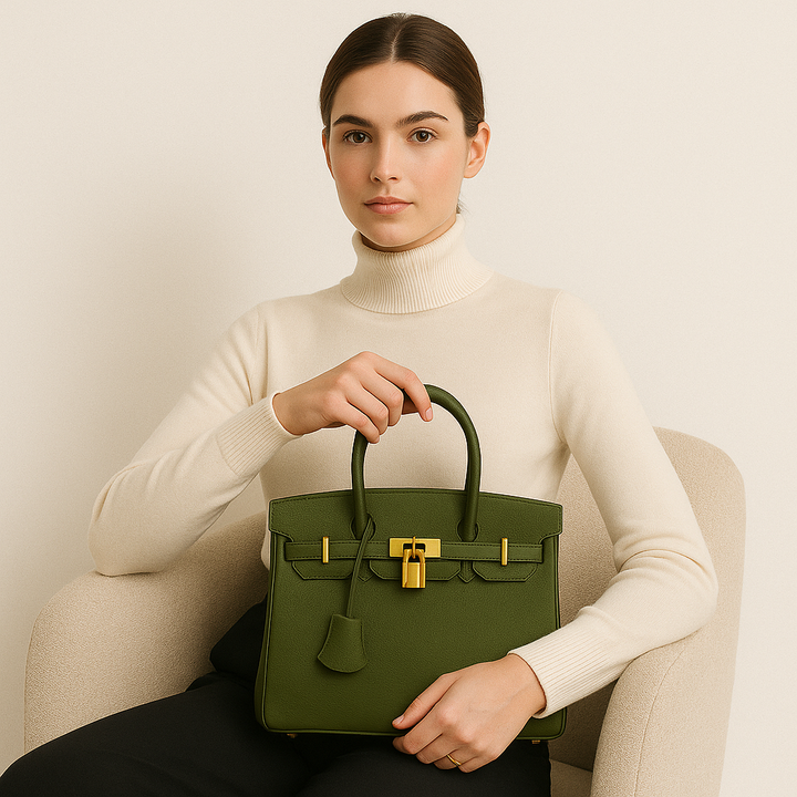 "Sac à main Élodie élégant en cuir véritable, lignes épurées, détails métalliques, intérieur spacieux, accessoire femme chic.