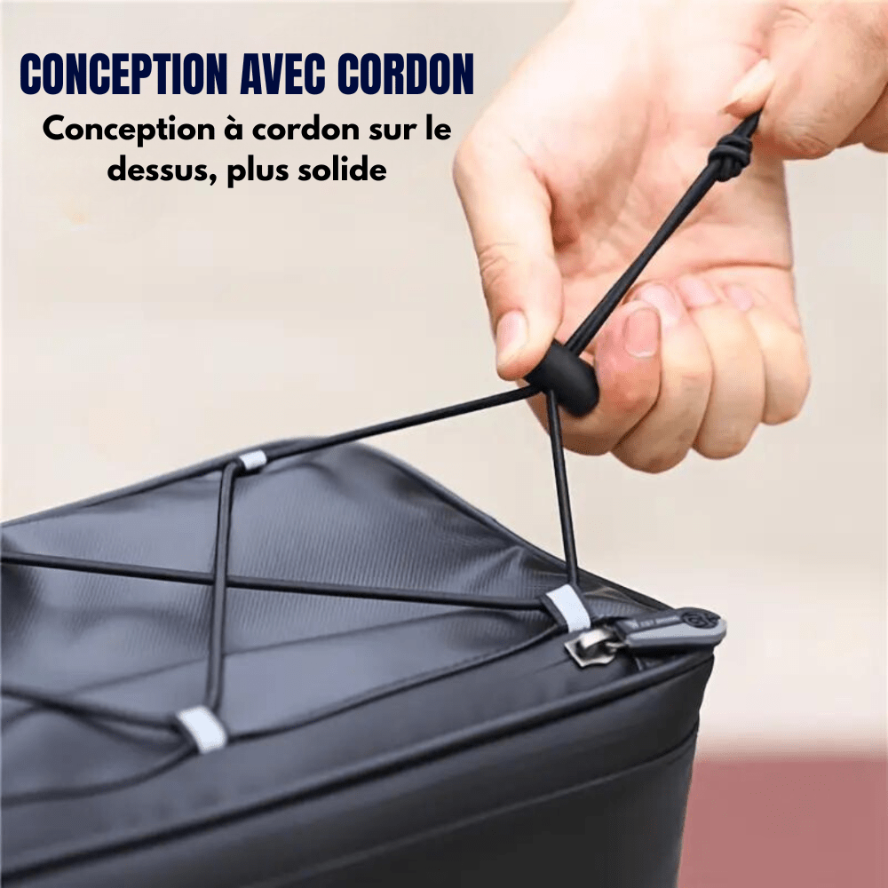 "Sacoche de vélo imperméable, grande capacité, avec poches multiples et éléments réfléchissants pour plus de sécurité."