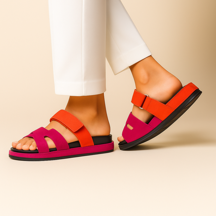 "Sandales décontractées en cuir véritable, silhouette épurée, brides ajustables, couleur marron foncé pour confort estival."